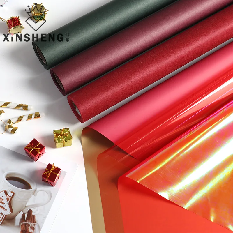 

Red Wrapping Paper 60CM*10 yards Two-Color Solid Color Gift Flowers Bouquet Flower Shop Materials party decoration