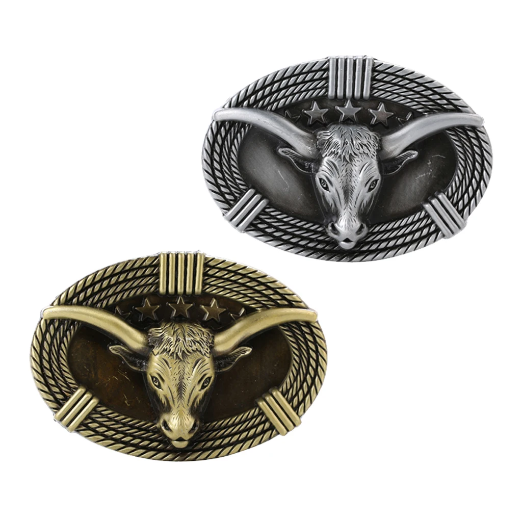 Мужская рельефная пряжка с головой Ox звезды металлическая Западная стандартная |