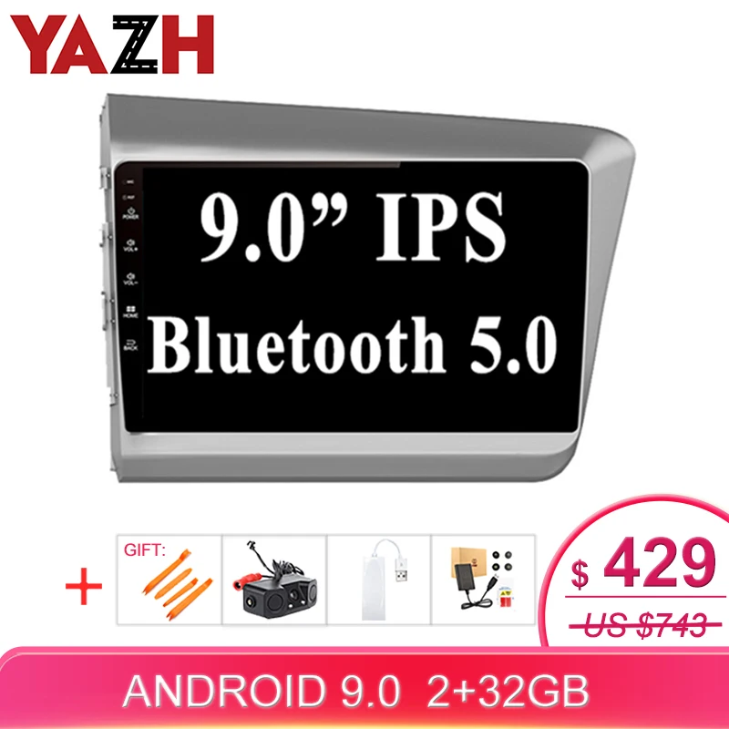 YAZH Android 9 0 центральный мультимедийный GPS для Honda Civic 2012-2015 Восьмиядерный подключи и