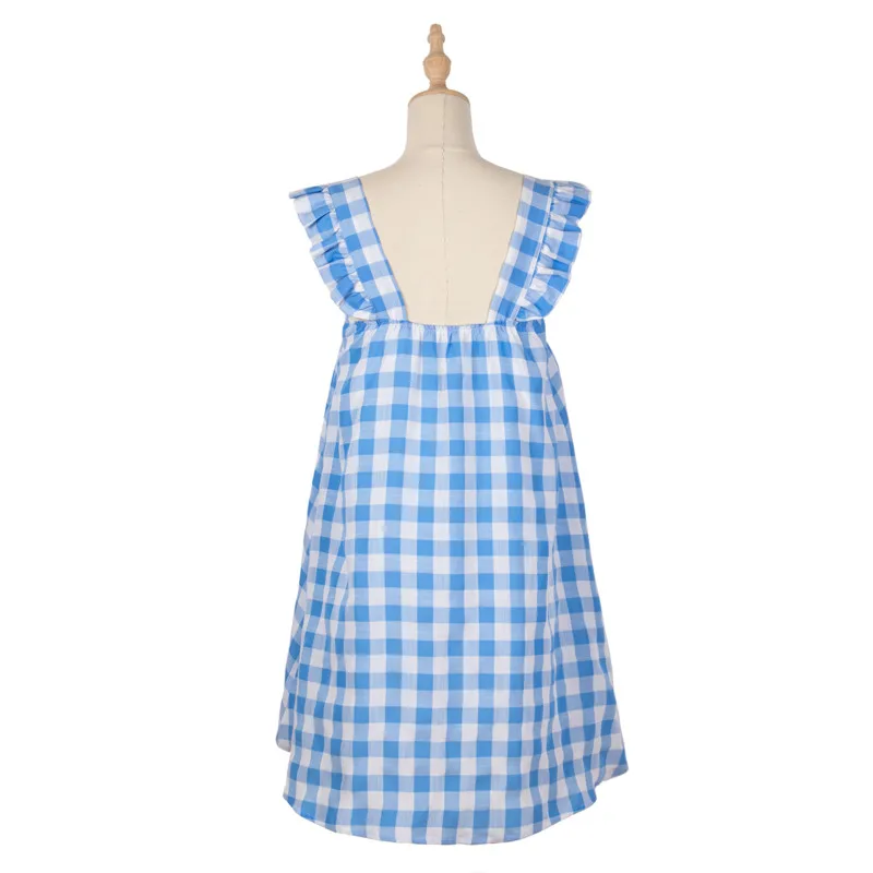 

Summer Plaid Women Dress 2021 Backless High Waist Sexy Dresses Square Collar Casual Boho Beach Party Blue Sundress Robe Vestidos
