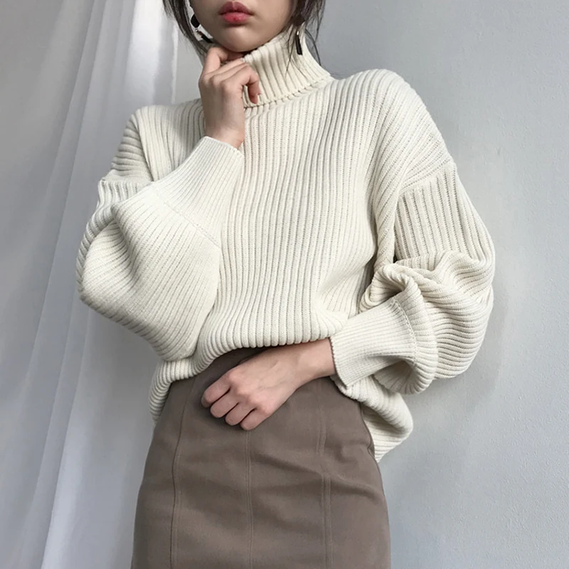 

Women Vintage Thicken Striped Women Sweaters Autumn Winter Turtleneck Pullovers Jumpers Female Korean Knitted Tops femme 2020