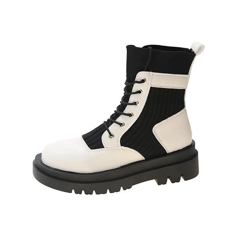 

Martin Boots Women's 2020 Autumn and Winter New British Style Lace Casual Knitted Mid-tube Women's Boots Platform Boots