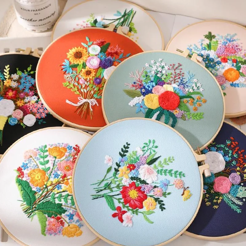

DIY Flower Pattern 3D European Embroidery Materials Package Kits Flower Pattern DIY 3D Embroidery Starter Kit for Beginners