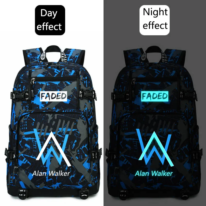 Style-5 Alan Walker, потертый школьный рюкзак, светящийся Рюкзак Студенческая сумка, рюкзак для ноутбука, повседневный рюкзак, светится в темноте для подростков - Цвет: Style-5