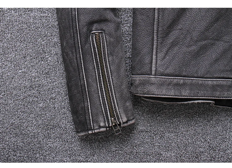 Мужская короткая куртка из натуральной воловьей кожи Серый жакет в винтажном