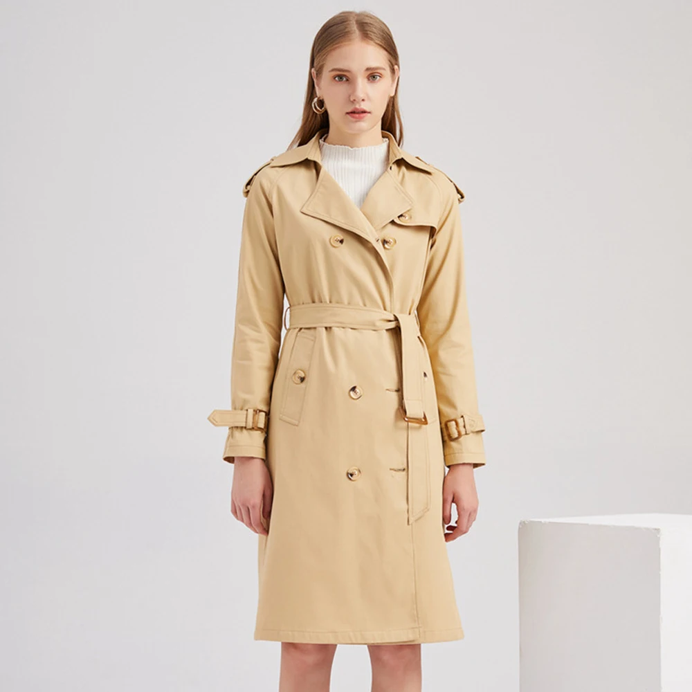 

Spring Autumn Fashion Women Long Jacket Coat Slim Turn-Down Collar Double Breasted Belt Outwear Trench Famale