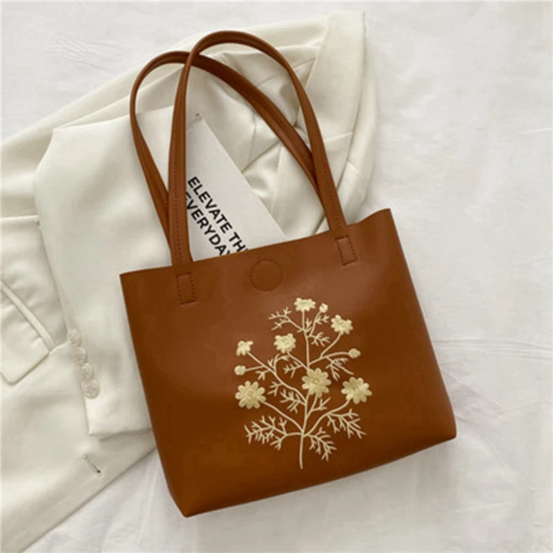 

Women's Bag 2021 Summer New Leather Large Capacity Embroidered Commuter Bag Handbag Tote Shoulder Bag