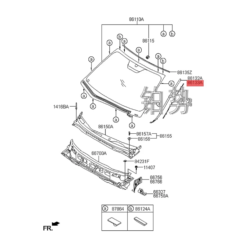 Уплотнительная лента для переднего лобового стекла автомобиля с левой стороны