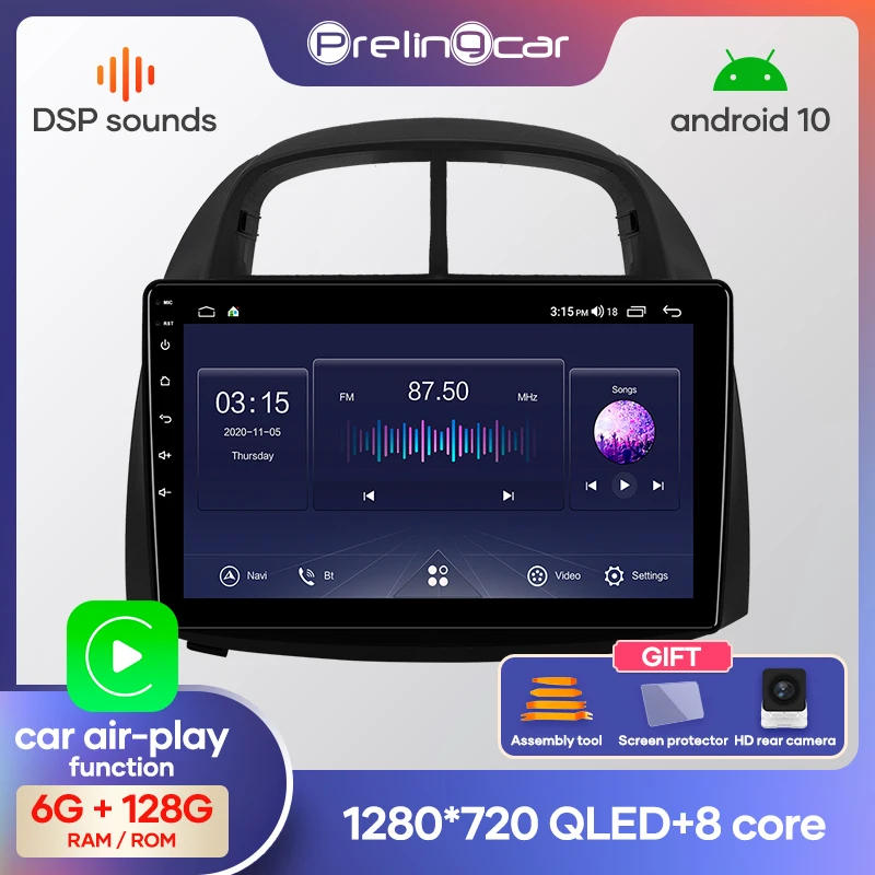 Автомобильный мультимедийный плеер Prelingcar Android 10 для PERODUA MYVI icon 05-09 лет радио
