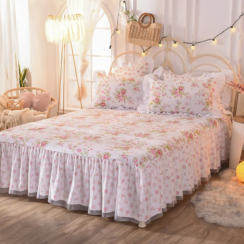 

Korean style fresh garden flower bedding set princess cotton lace bed spread ruffles pillowcase duvet cover HM-01A