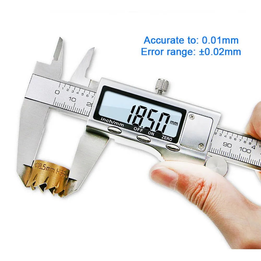 

150MM Digital Vernier Caliper Stainless Steel Electronic Caliper Micrometer Depth Ruler 1.5V Power Button Battery Measure Tool