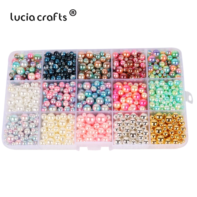 Lucia crafts 1140 шт./лот Mix Радуга Цвет круглый 4/6/8/10 мм Имитация жемчужные бусы, не требующие отверстия в ухе, DIY ручной работы аксессуары E1213