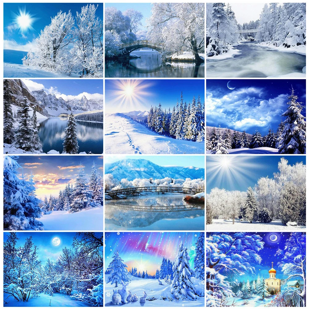 Купи EverShine Diamond Embroidery Tree Cross Stitch Snow Diamod Painting Winter Picture Of Rhinestones Landscape Mosaic Kits Wall Art за 1,826 рублей в магазине AliExpress