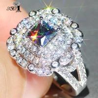 yayi jewelry fashion princess cut prong setting multi cubic zirconia silver color engagement wedding party leaves gift rings