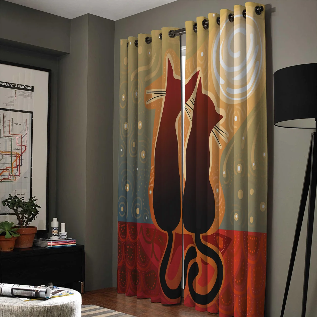 Cat Lover Silhouette Window Curtains for Living Room Decorative Items | Дом и сад