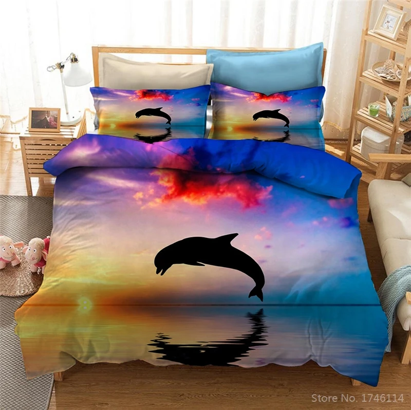 

Jumping Dolphin Animal 3D Printed Bedding Set Duvet Cover with Pillowcases Set Bed Linens Bedclothes Twin Full Queen King Size