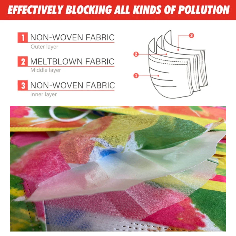 

50PCS Pure Color Kpop Mask Fashion Multi-color Adult Mondmasker Printing Disposable Mask 3 Layer Non-woven Face Mask Mascarillas