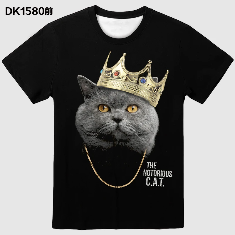 Мужская футболка с принтом в виде короны кота Повседневная забавная из чистого