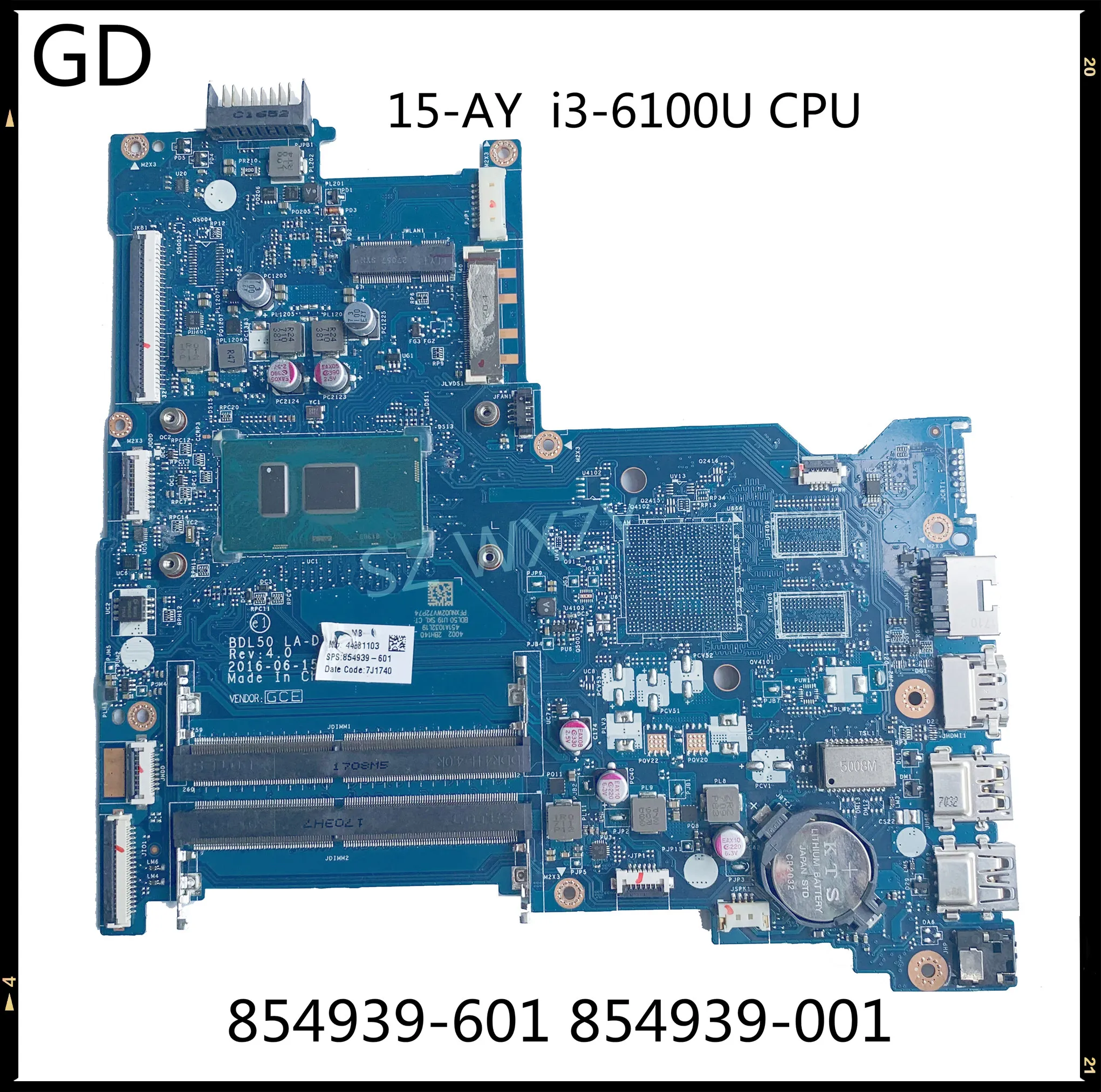 GD оригинал для HP 15-AY серии Материнская плата ноутбука 854939-601 854939-001 аккумулятор