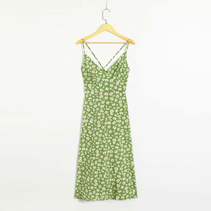 

EAYUCU Bohemian Sexy V-neck Floral Print Long Dress Women Elegant Spaghetti Strap Backless Bow 2020 Summer Beach Dresses D410