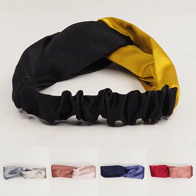 

Elastic Color Matching Hair Bands Vintage Hair Accessories Crystal Satin Cross Knotted Hairband Women Elegant Soft Headband