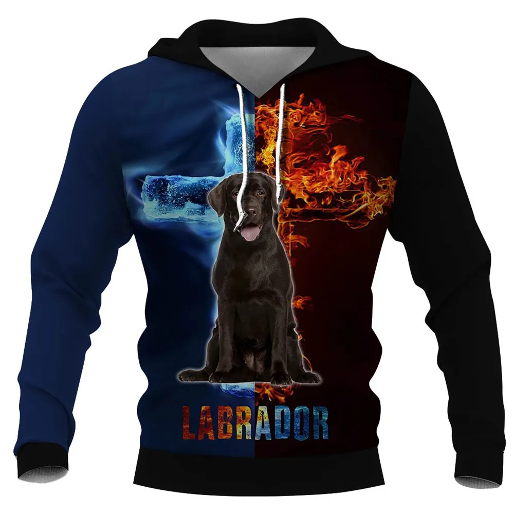 

CLOOCL Animal Hoodies 3D Graphic Ice and Fire Animals Dogs Labrador Retriever Black Hoodie Fashion Sweatshirts Pullovers