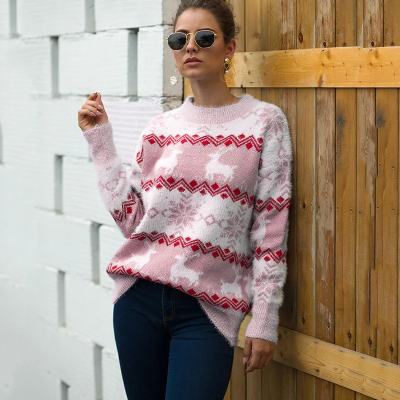 Helisopus Christmas Sweater Women Long Sleeve Thick Soft Knitted Sweaters Pullover Snowflake Deer Warm Xmas Jumper | Женская одежда