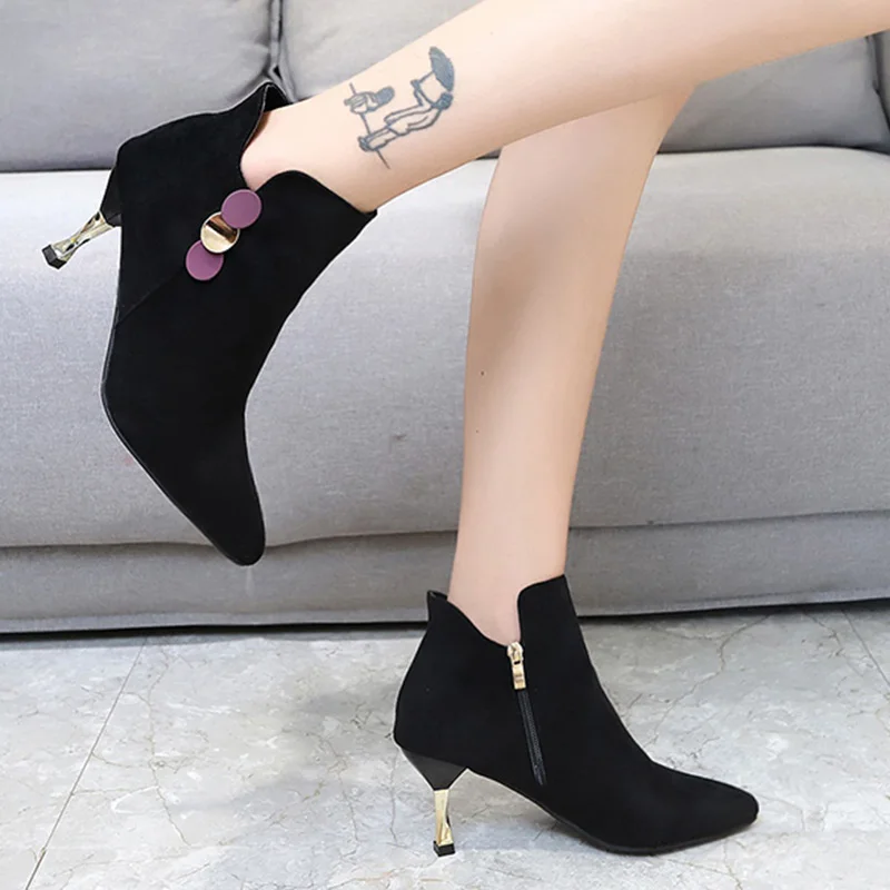 Rimocy/Модные женские ботильоны на высоком металлическом каблуке пикантные ботинки