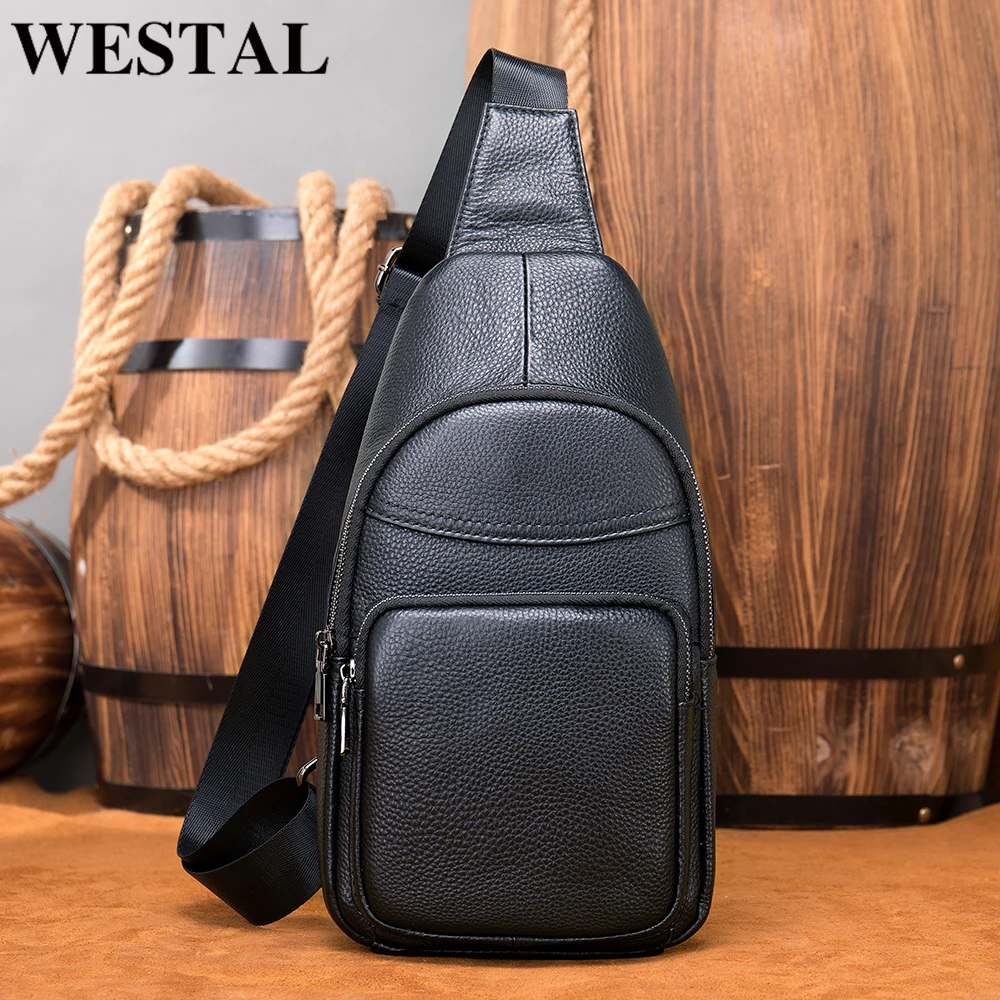 Нагрудная Сумка-слинг WESTAL 20202 Мужская саквояж на плечо черного цвета
