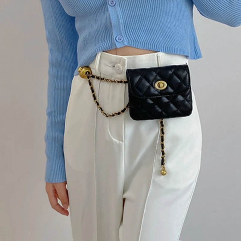 

2021 NEW Hot Women Waist Packs Chains Leather Fashion Bag Thread Diamond Messenger Bag Coin Purse Mini Hip Pack