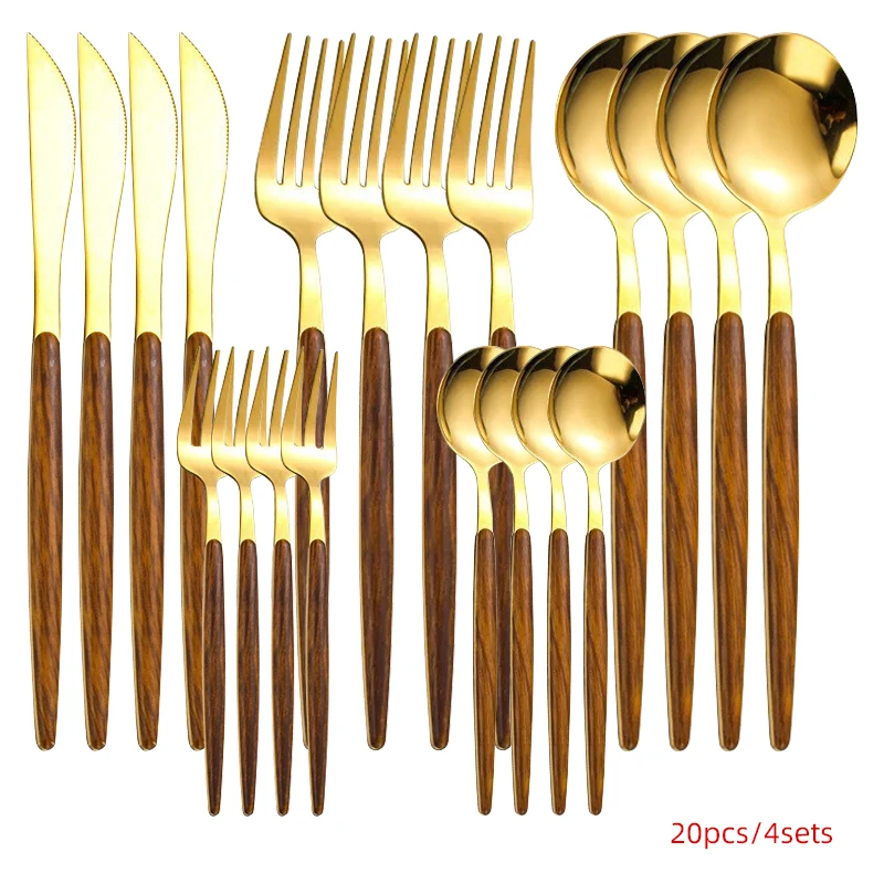 

20/30Pcs Gold Dinnerware Set Stainless Steel Tableware Knife Fork Spoon Dinner Set Cutlery Spoon Dessert Flatware Set Dishwa