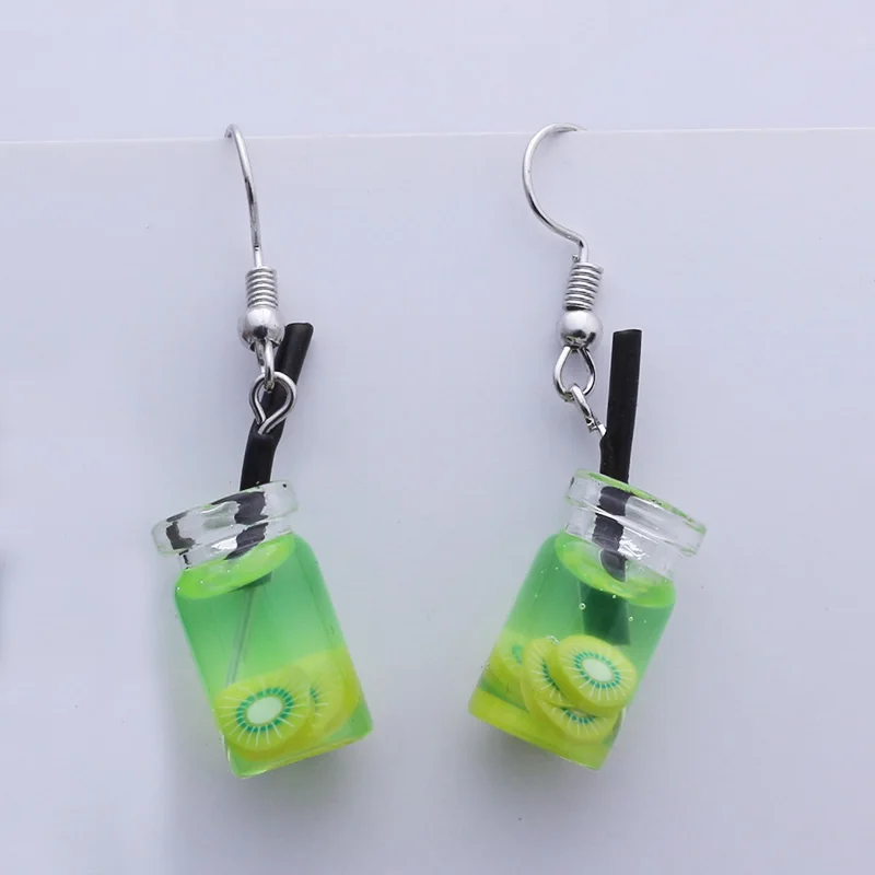 EC642 ретро серьги креативный фруктовый жемчужный молочный чай чашка забавная