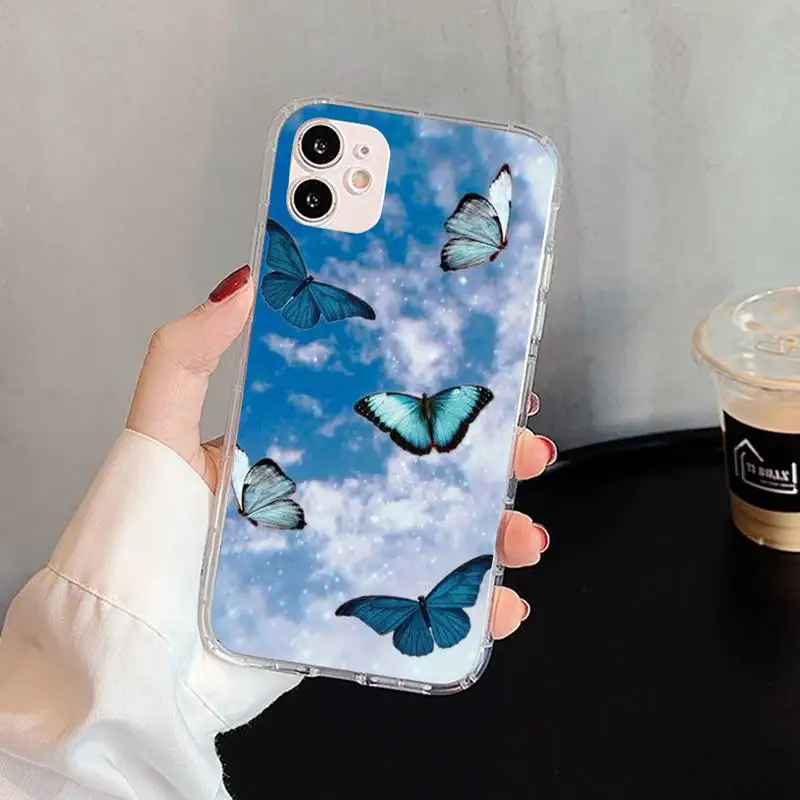 

Blue Butterfly Phone Case For iphone 5s 6 7 8 11 12 plus xsmax xr pro mini se Transparent Cover Fundas Coque