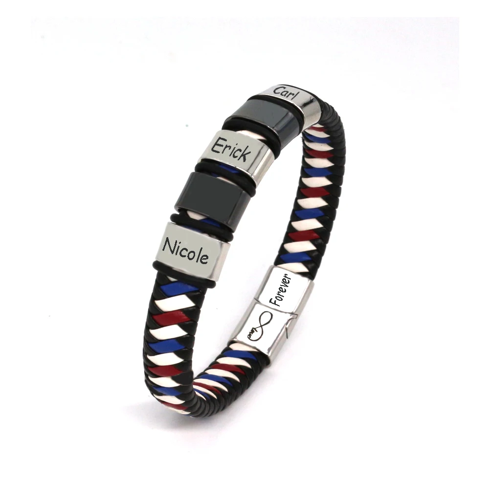 

Мужские браслеты PRMOO с именем под заказ, гравированные символы, бусины из нержавеющей стали, персонализированный оригинальный подарок, кожа...