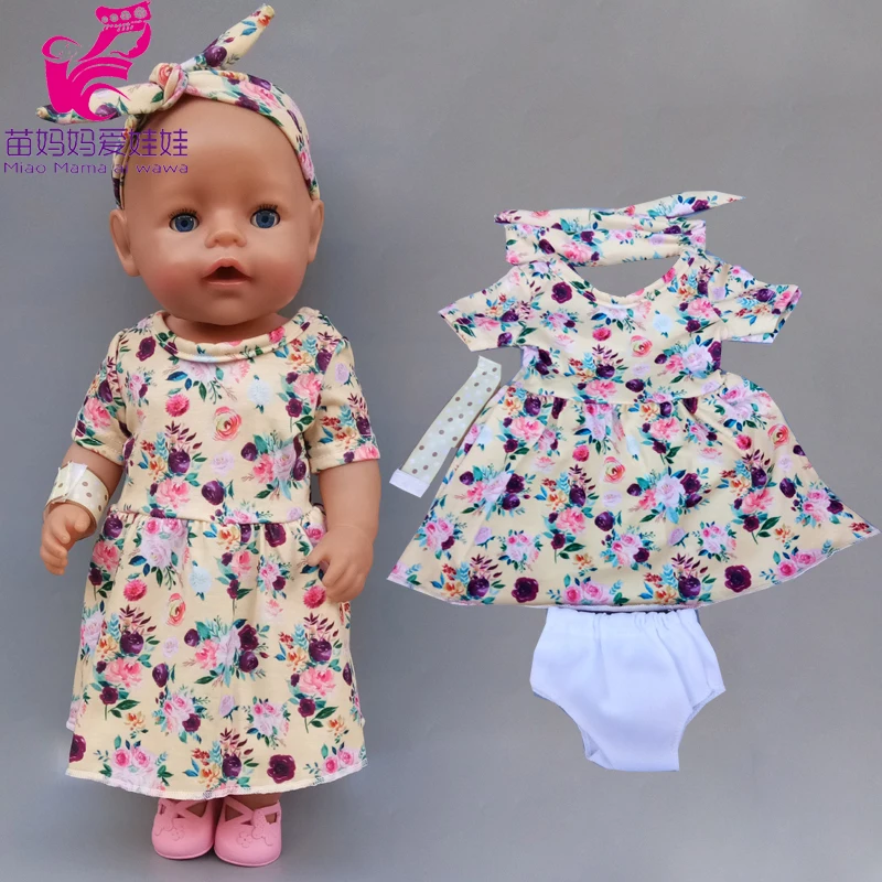 

Кукла реборн 40-43 см, синее Цветочное платье, повязка на руку, трусы на запястье, 18-дюймовое Кукольное платье для девочек, 4 в одном комплекте
