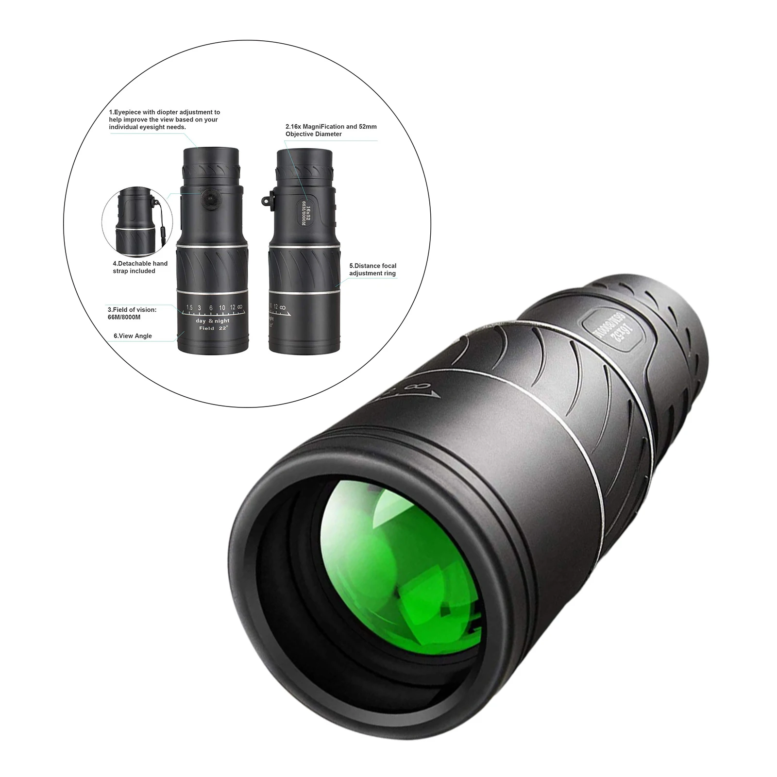 16x52 Monocular Dual Focus Optics Zoom Telescope 66m/8000m High Power for Bird Watching Hunting Waterproof | Инструменты