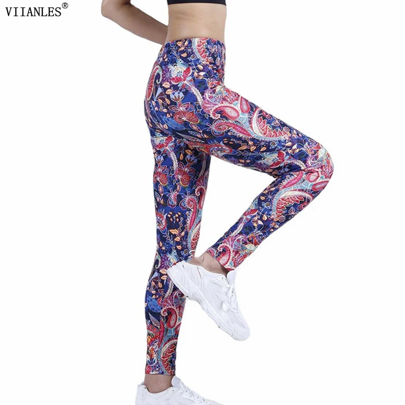 

VIIANLES New Arrival Women Leggings Flroal Printed Leggins Fitness Workout Tights Running Sports Pants High Elastic