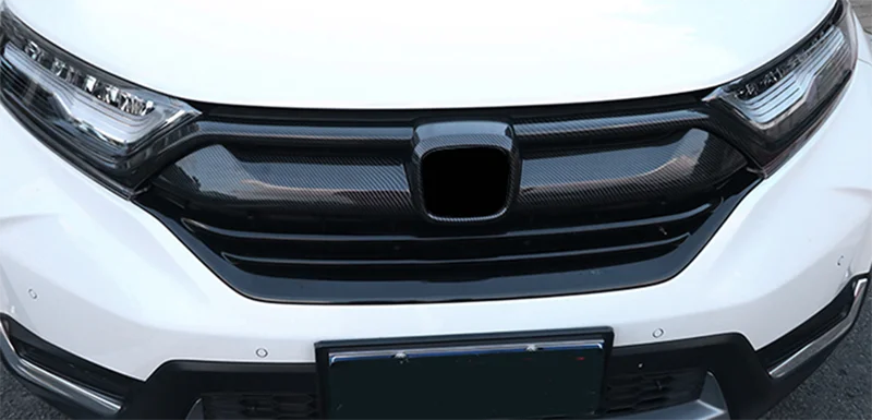 Carbon fiber look gloss black Front Bumper Grill Strip Trim Cover bars for Honda CRV CR-V CRV Tail door trim