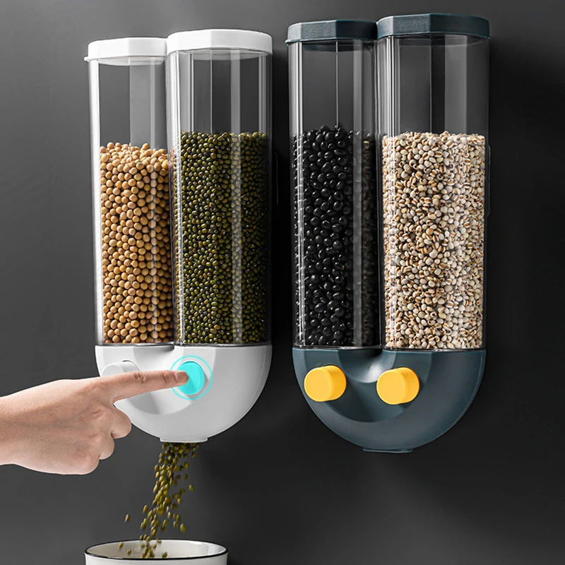 

Wall Mounted Cereal Dispenser Moisture Proof Sealed Food Storage Box Grain Bean Storage Bottle Rice Bucket Kitchen Organizer