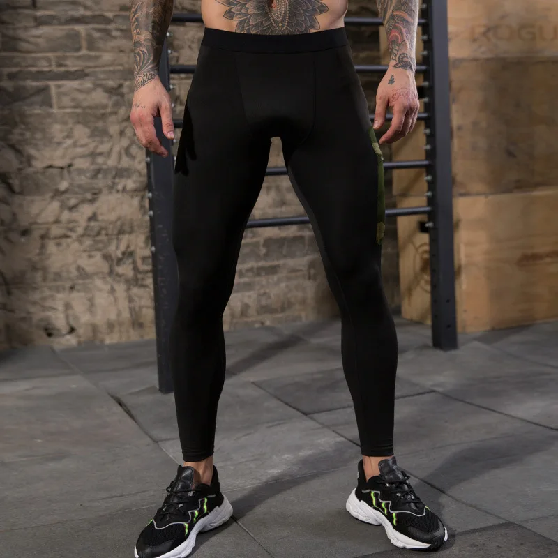Men Fitness Pants with Camouflage Print Pocket Tight-Fitting Breathable High-Elastic Running PRO Training Sports Jogging Tights
