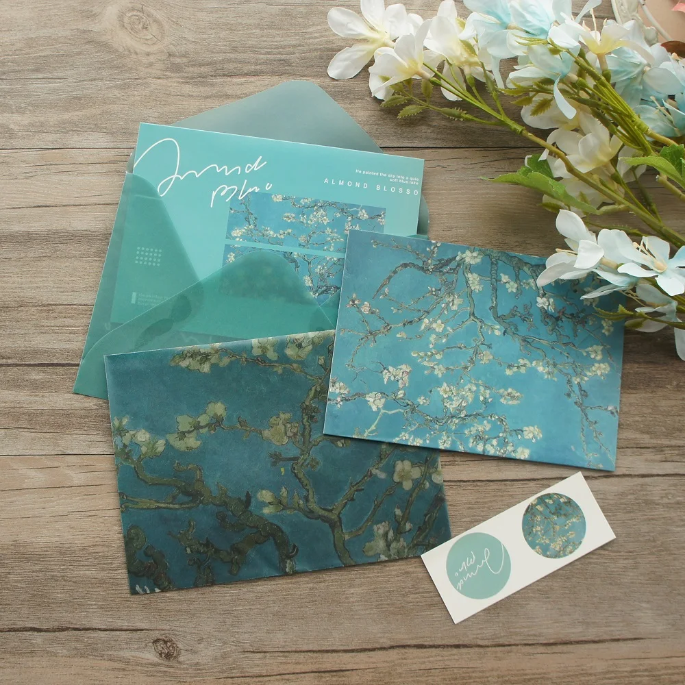 2 конверта карты наклейки Набор абрикосовый цветок дизайн масляная живопись