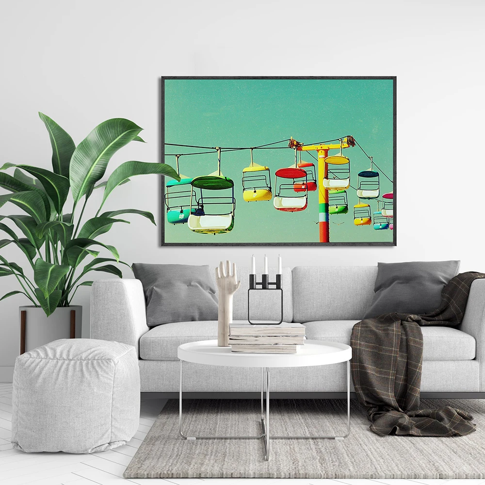 

Cartoon Ropeway Scenery Canvas Painting Art Nordic Posters and Prints Wall Pictures for Living Room Decoration Frameless
