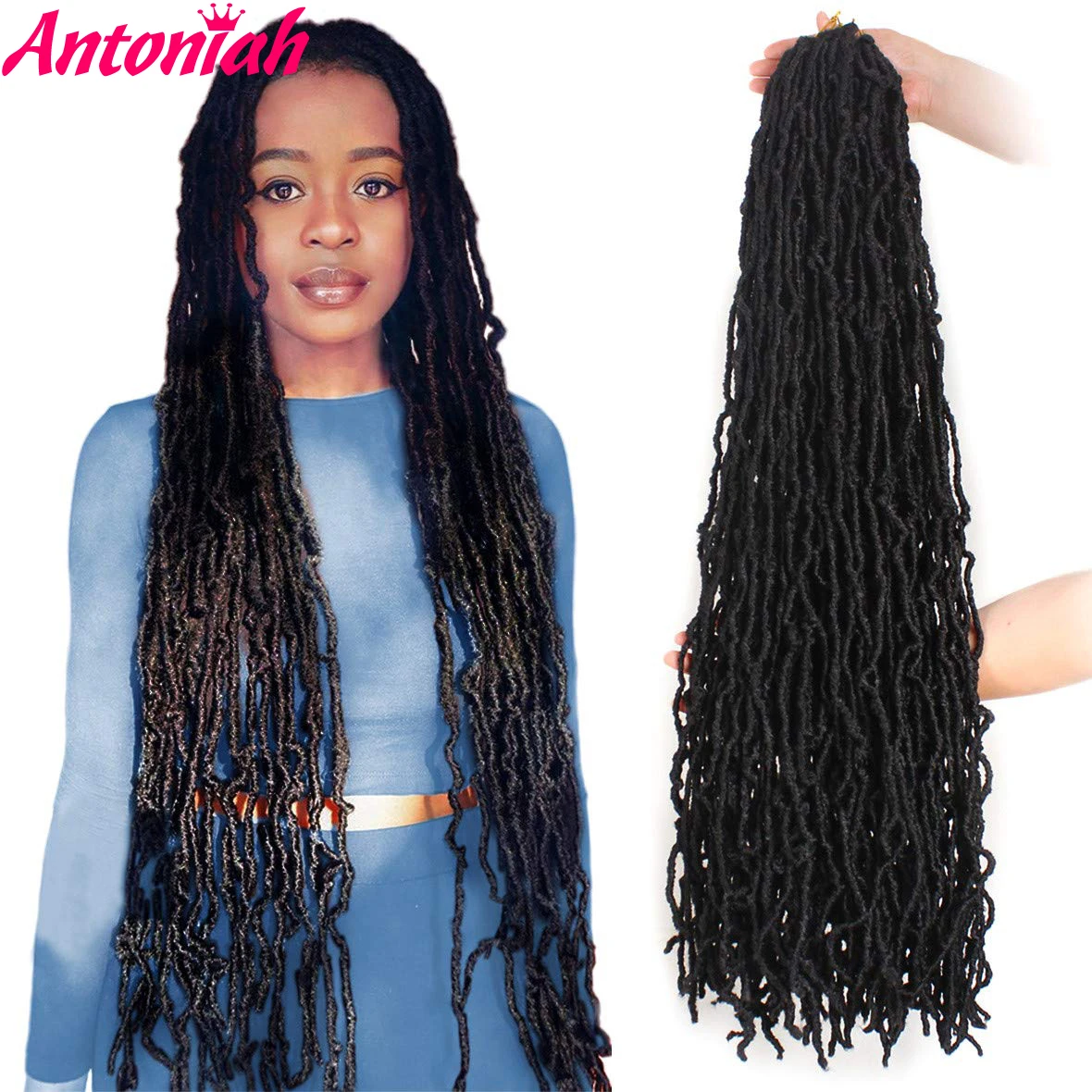 

ANTONIAH Charming Goddess Ombre Nu Locs Soft Crochet Hair Braids 18/24/36Inch Faux Locs Synthetic Hair Pre Loop Crochet Braiding