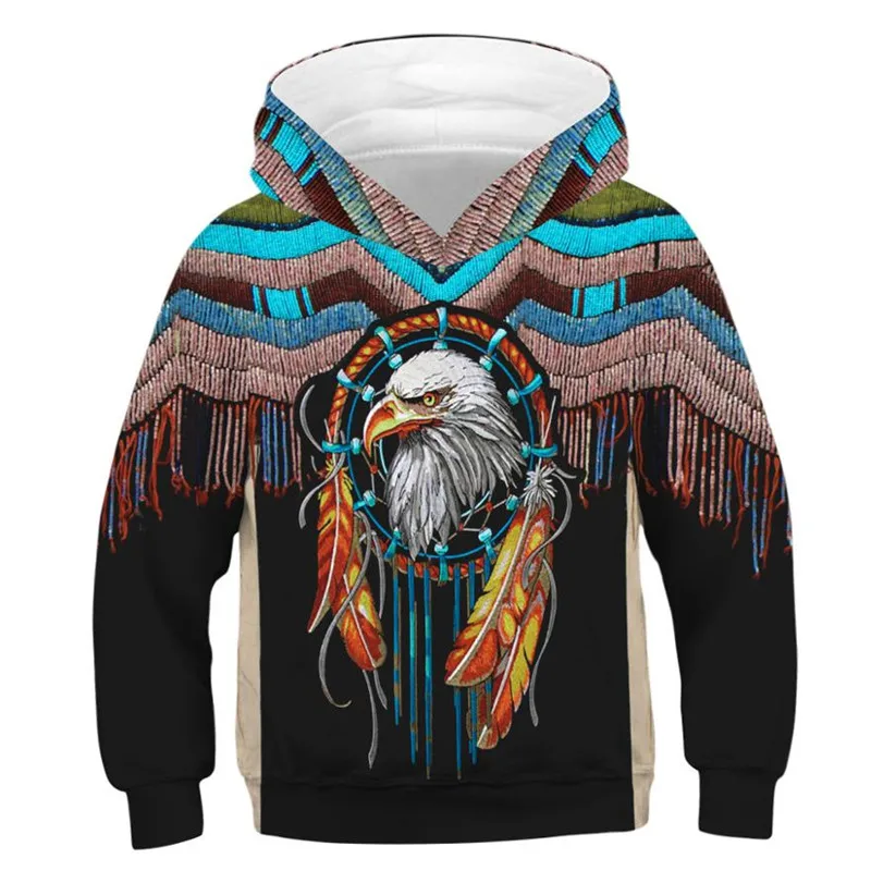 Толстовки для мальчиков в индийском стиле с объемным рисунком орла и волка