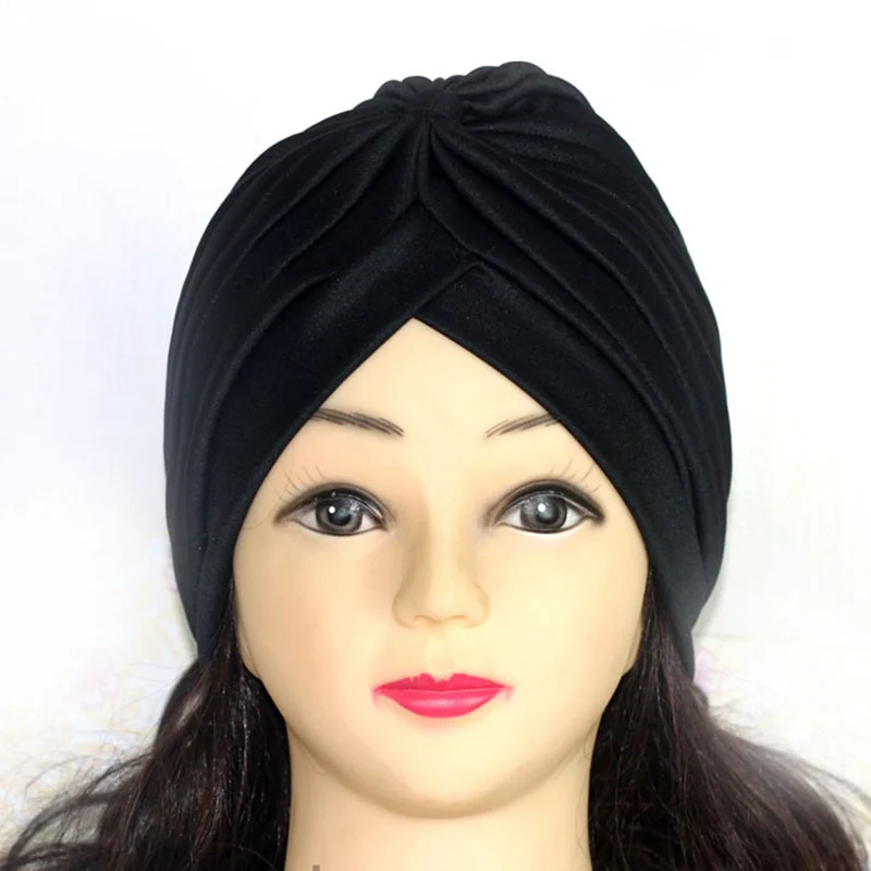 black Bohemian Hijab Caps Muslim Women Solid Color Scarf Sun Protection Cap Muslim Multifunctional Turban Ramadan High Quality - Цвет: black