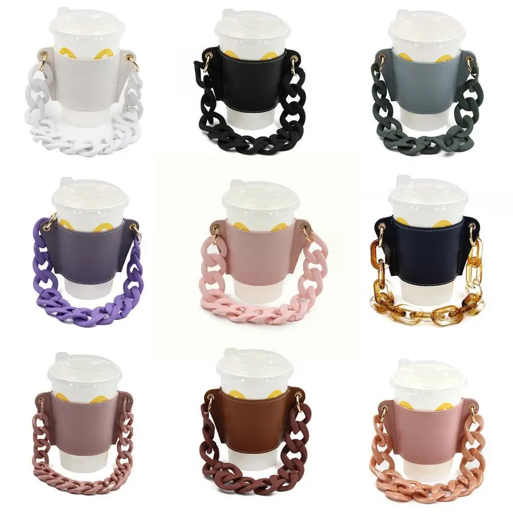 

Pu Leather Cup Holder Portable Glass Bottle Leather Eco-friendly Coffee Cup Bag Detachable Chain Bottle Cover For Trav J4i2