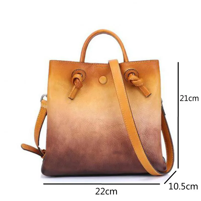 

YourSeason 2021 Retro Bucket Female Cow Leather Ladies Luxury Handbag Solid Color Women Casual Shoulder Bags Hand Painted