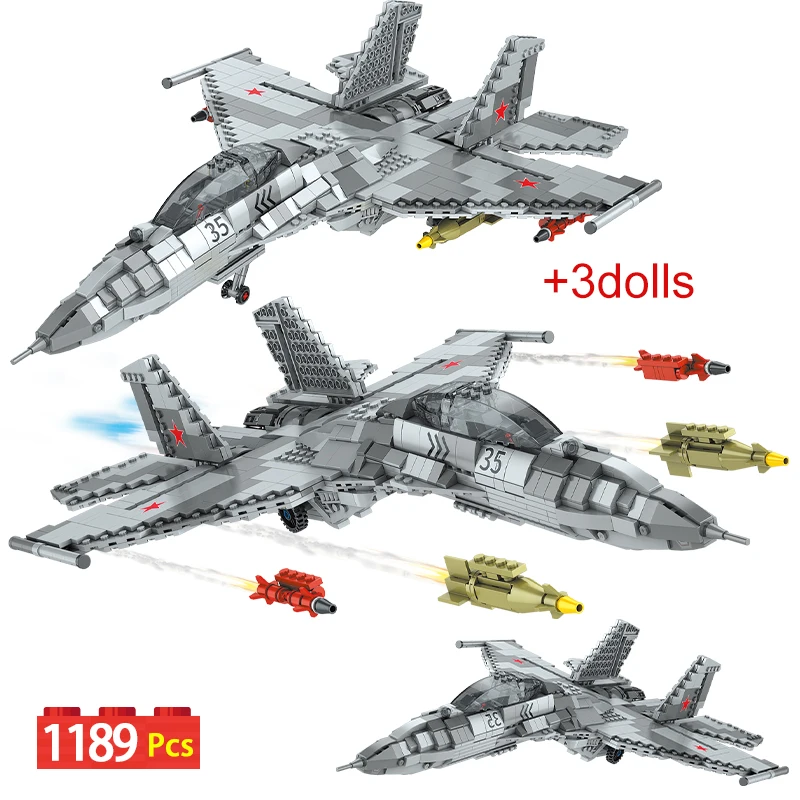 

City Military SU-35 Combat Aircraft Building Blocks Technical WW2 Weapons Missile Fighter Figures Bricks Toys For Children Gifts