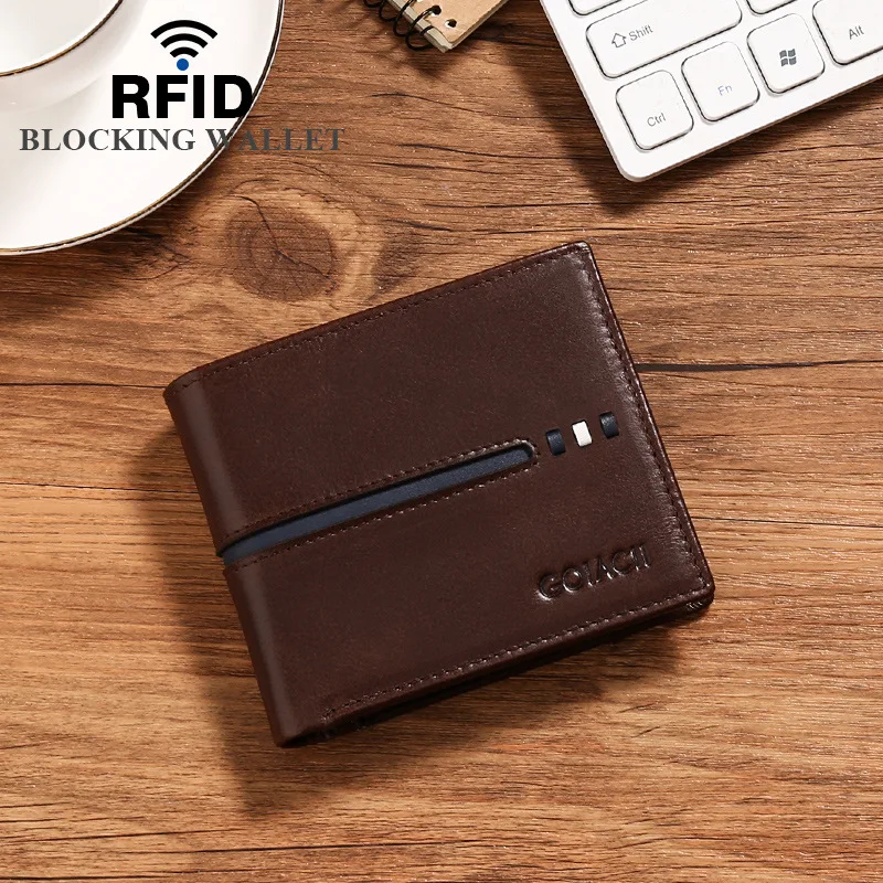 

Male Short Organizer Wallet Genuine Leather Wallets Men's Business Card Holder Bag Wallet RFID Blocking Man