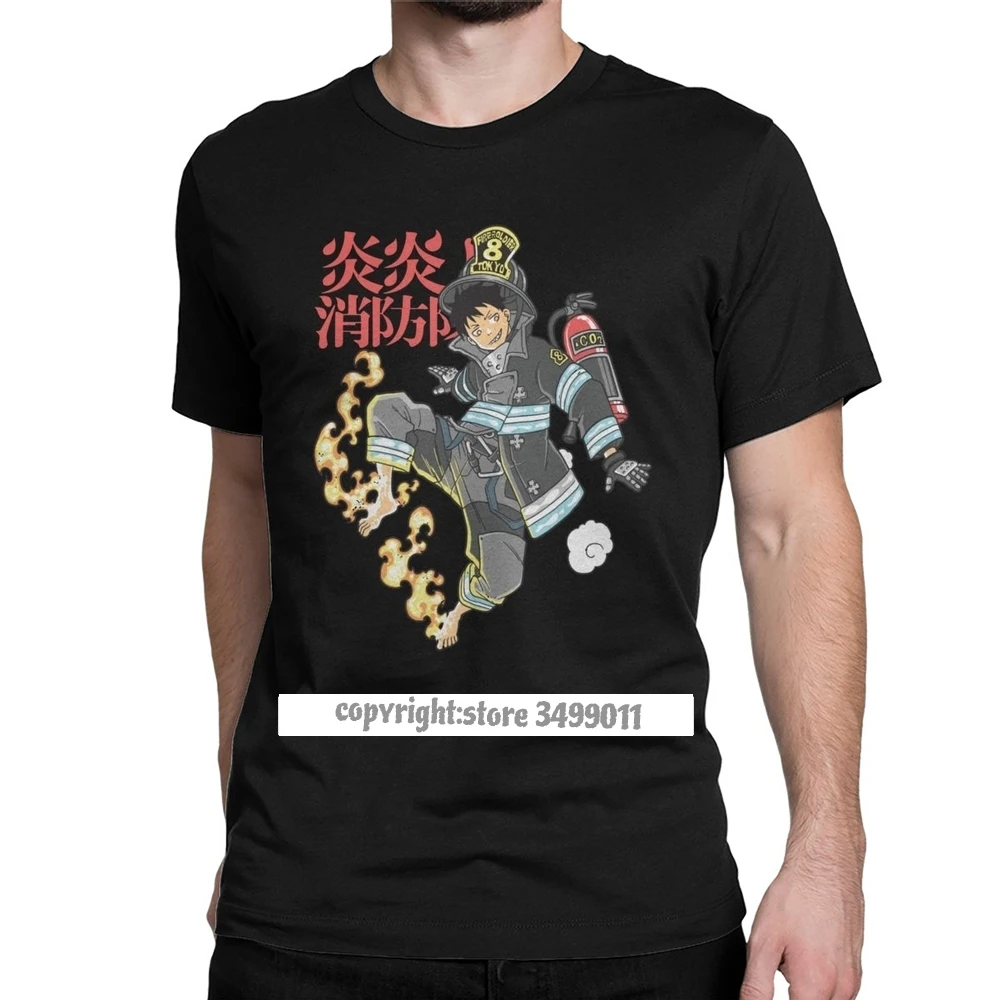 

Firefighter Men's Tshirts Fire Force Anime Novelty Tees Round Neck Tee Shirts Cotton Tops Camisas Hombre